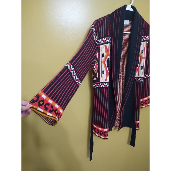 VTG 70s Sabra by Wintuk Orlon Acrylic Belted Tribal Cardigan S/M Boho Aztec - Picture 3 of 5